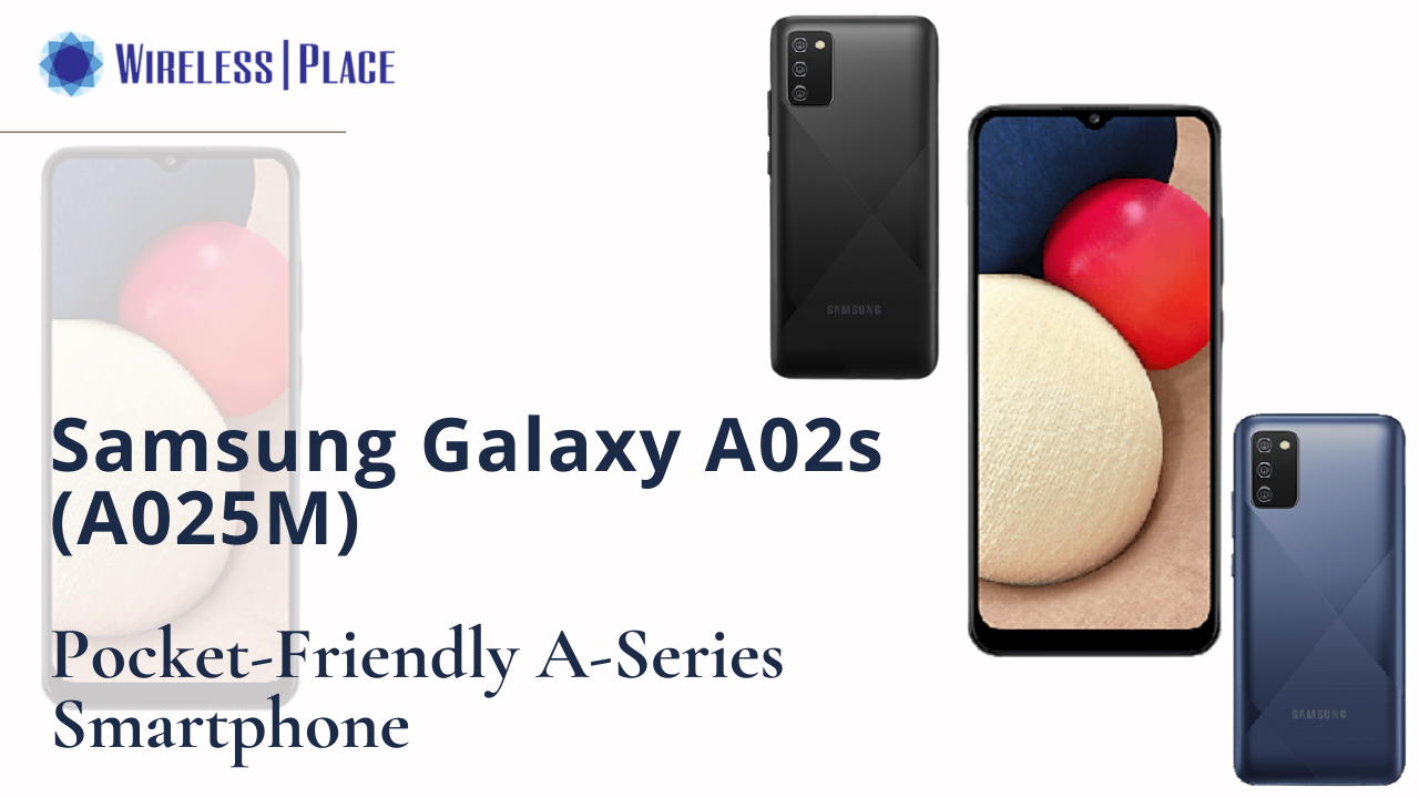 Samsung Galaxy A02s (A025M) smartphone in black showing front display and triple rear camera