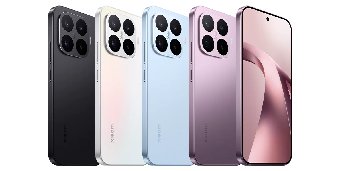 Smartphone lineup: black, white, blue, violet, and opal white front and back