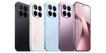 Smartphone lineup: black, white, blue, violet, and opal white front and back