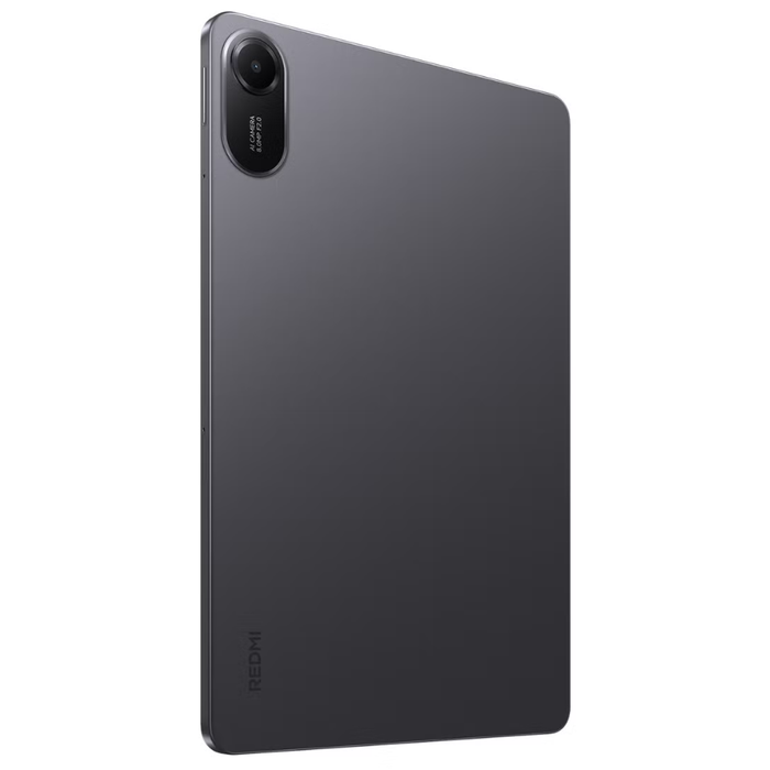 Redmi Pad 2 tablet back in dark gray with rear camera module, angled view