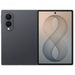 Graphite foldable smartphone showing back and open front display