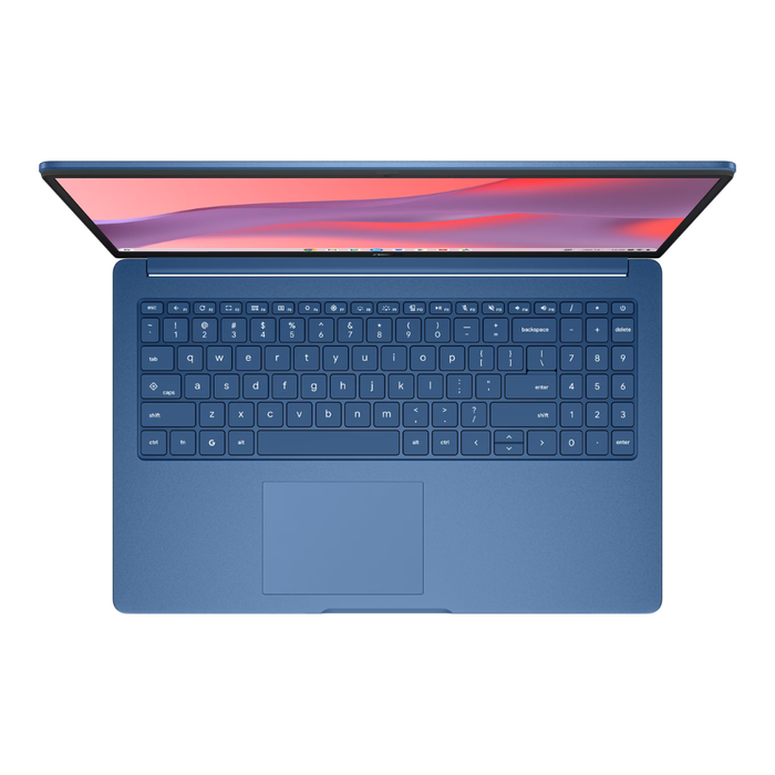 ASUS Chromebook CX15 laptop, blue keyboard close-up with touchpad