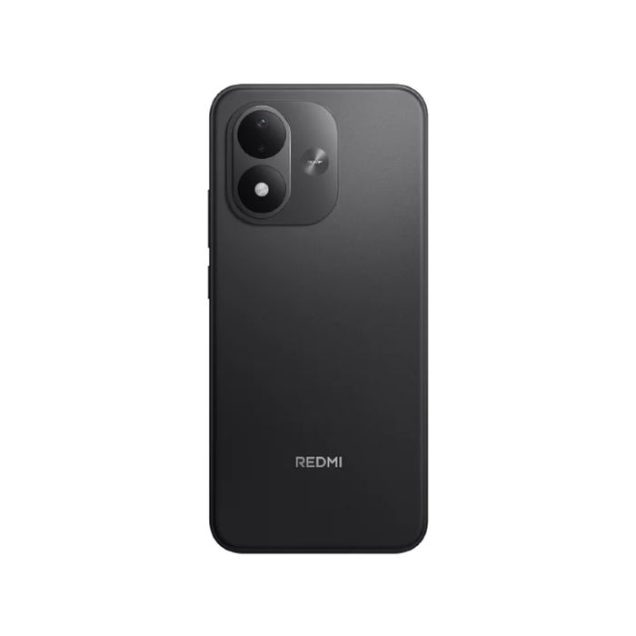 Black smartphone back with dual camera module and Redmi logo