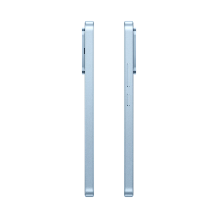Light blue smartphone side view with buttons and slim metal frame.