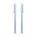Light blue smartphone side view with buttons and slim metal frame.