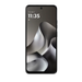 Motorola smartphone front view with dark display and slim, curved case edges