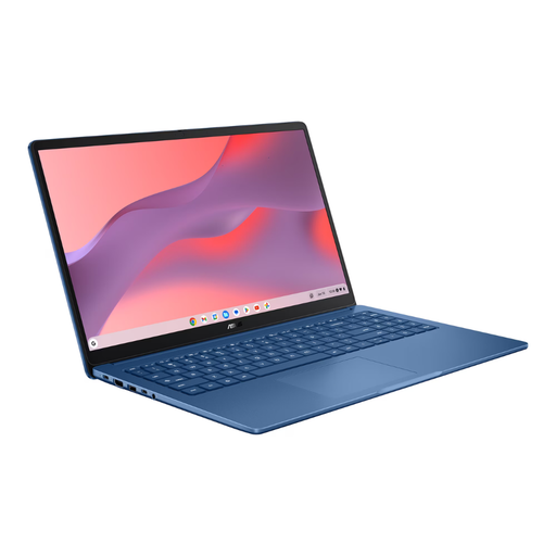 ASUS Chromebook CX15 laptop open, blue chassis and keyboard