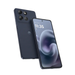 Motorola smartphone, dark blue back with front display visible, quad rear cameras