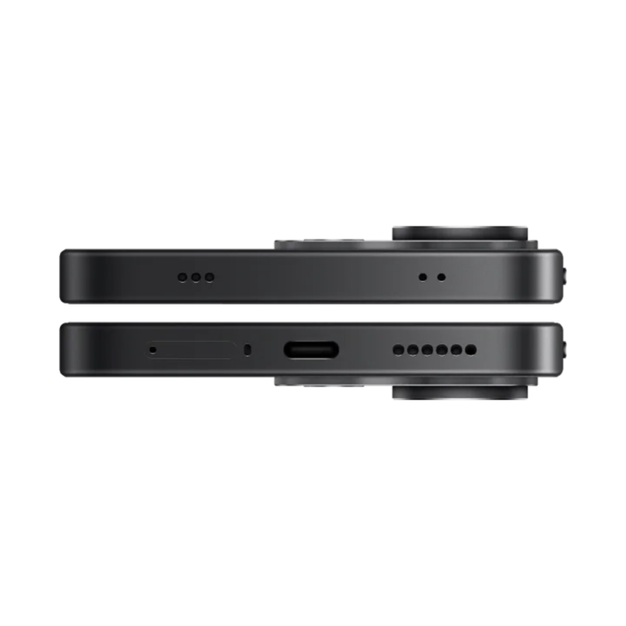 Black smartphone top edge side view with speaker grille and ports