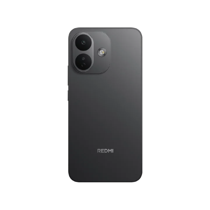 Black smartphone back view with dual rear cameras and Redmi logo