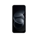 Black smartphone front view with abstract blue circular wallpaper on the display