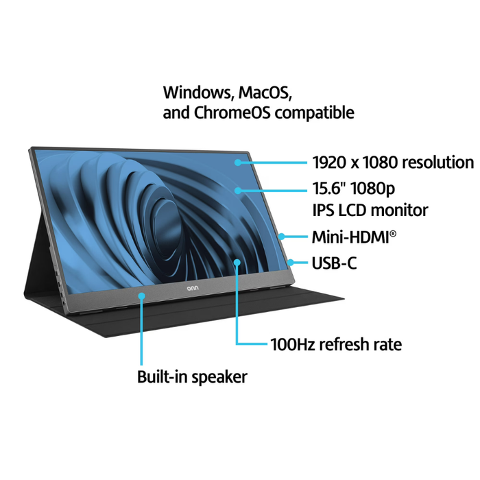 Onn 15.6" FHD (1920 x 1080p) LCD Portable Office Monitor with Cable Black (New)