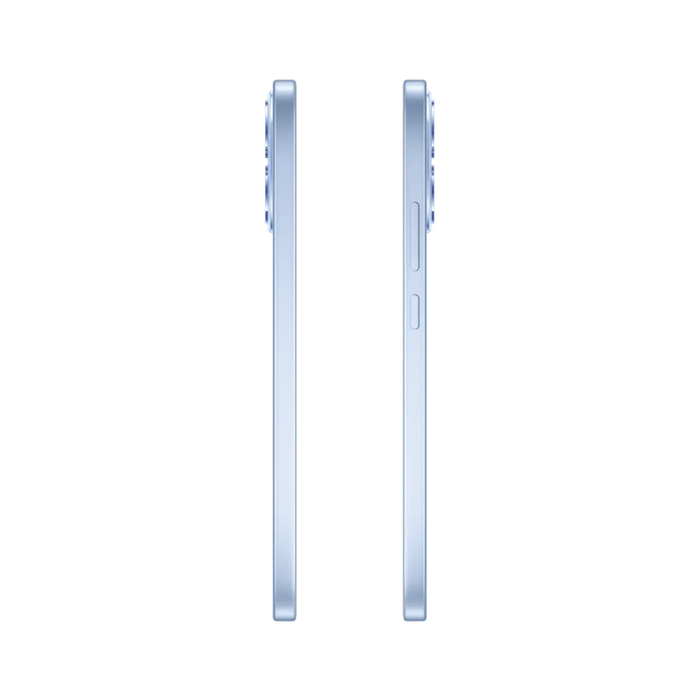Aurora blue Oppo Reno smartphone side view, slim profile with side buttons