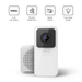 White wired video doorbell with chime speaker, front view