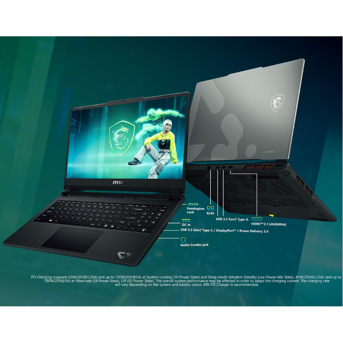 MSI Cyborg gaming laptop open with a second closed unit beside it.