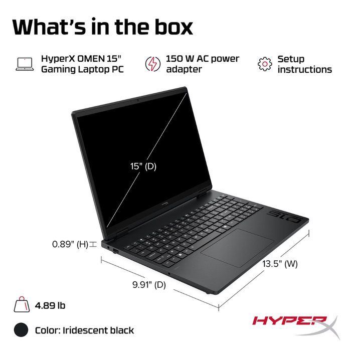 HP HyperX OMEN 15.3" Intel Core 5 210H Processor 512GB/16GB RAM Windows 11 Home Iridescent Black (New)