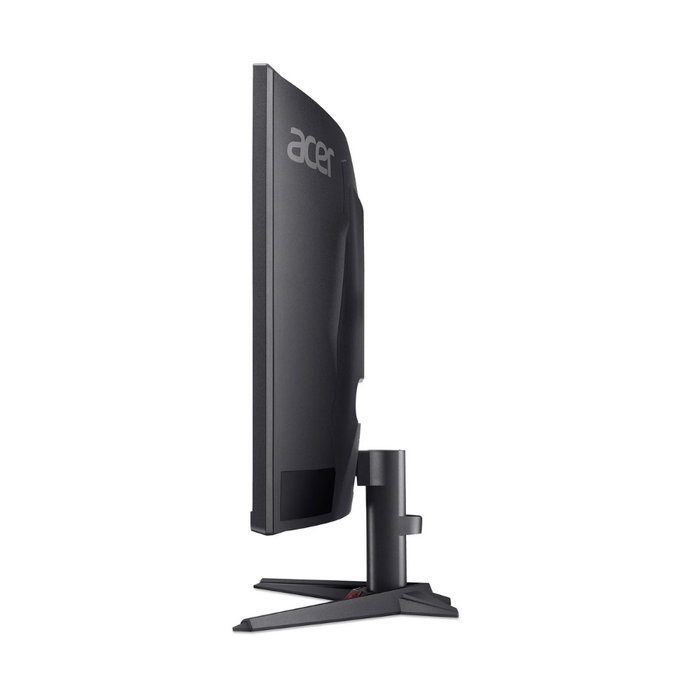 Side view of black 31.5" gaming monitor with slim frame and stand base