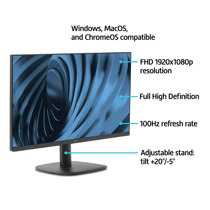 Onn 22" FHD Office Monitor (1920 x 1080p) 100hz Office Monitor Black (New)