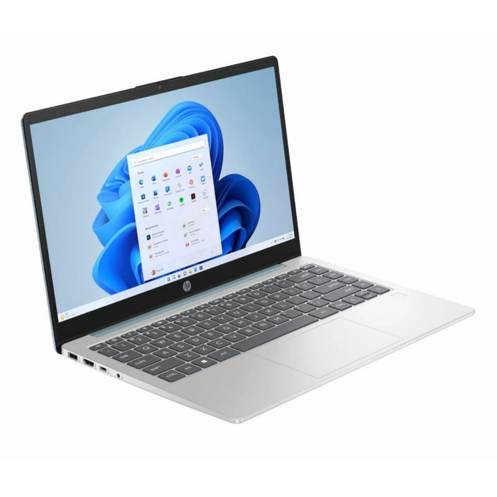 14z-em000 laptop, silver base, keyboard and front ports visible