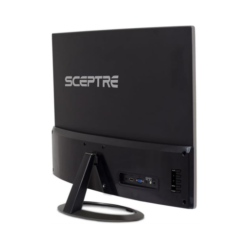 Black curved LED widescreen monitor rear ports with stand