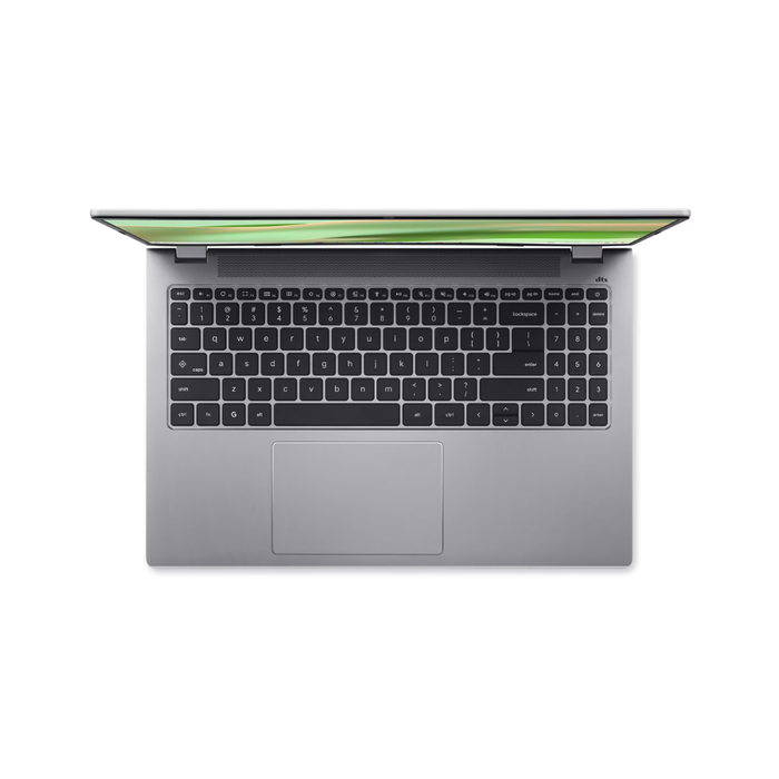 Acer Chromebook 315 laptop back view with black keyboard and silver touchpad area