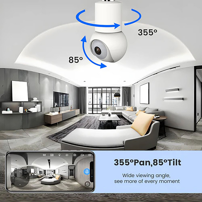 eco4life (SC-RIPC-2006) Wi-Fi 2K 1440p Smart PTZ Light Bulb Security Camera White (NEW)