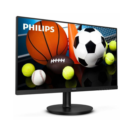 Black flat-screen monitor with bezel and round center stand, front view