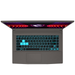 Black gaming laptop keyboard with blue backlit keys and trackpad