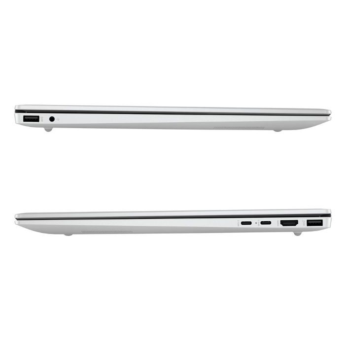 Glacier Silver HP OmniBook 5 laptop side view showing ports and vents