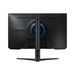Black monitor back panel with central stand column and blue cooling-ring detail