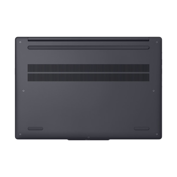 Gray laptop underside with vent grilles and rubber feet