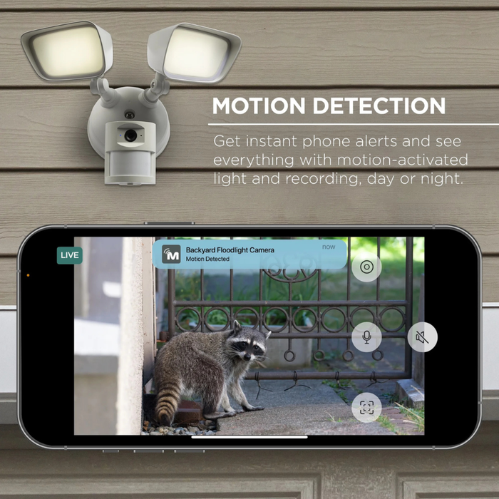 Merkury Floodlight Camera (MI-CW073-199W) 1800 Lumens, Motion Alerts, White (NEW)