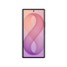 Foldable smartphone front view with violet abstract wallpaper and thin bezels