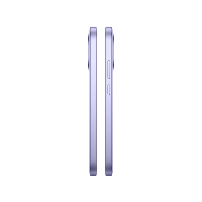 Celestial Purple smartphone side profile, showing slim edges and button area