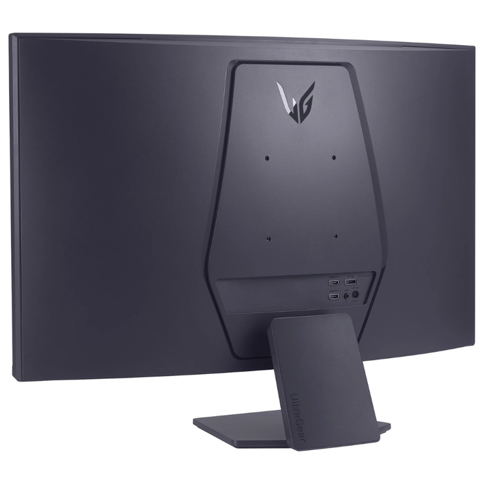 Black 32" LG UltraGear gaming monitor rear ports and stand