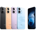 Smartphone front and back views in multiple colors: black, orange, purple, blue