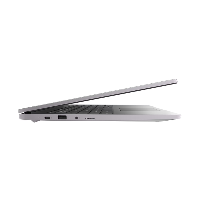 Arctic gray Lenovo Chromebook laptop side view, slim profile with visible ports