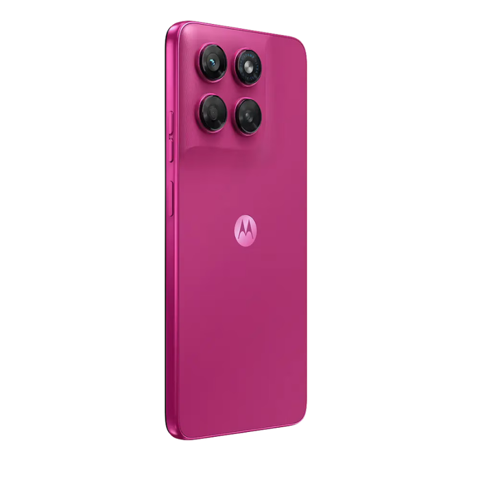 Pink smartphone back with Motorola logo and quad camera array
