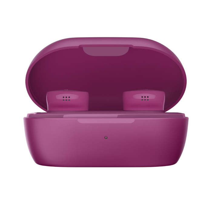 Bose QuietComfort Petal Pink wireless earbuds in charging case, open front view