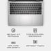 Platinum silver laptop keyboard and large trackpad, showing 16GB DDR5 memory details
