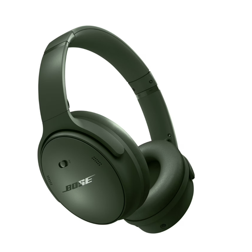 Bose over-ear noise-cancelling headphones in dark green with padded ear cups and headband