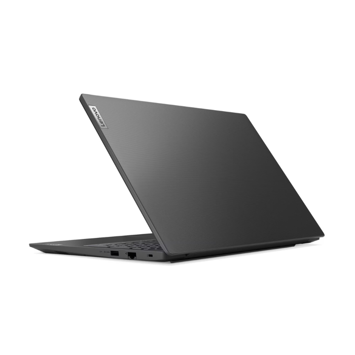 Black laptop back view with rear ports and textured lid