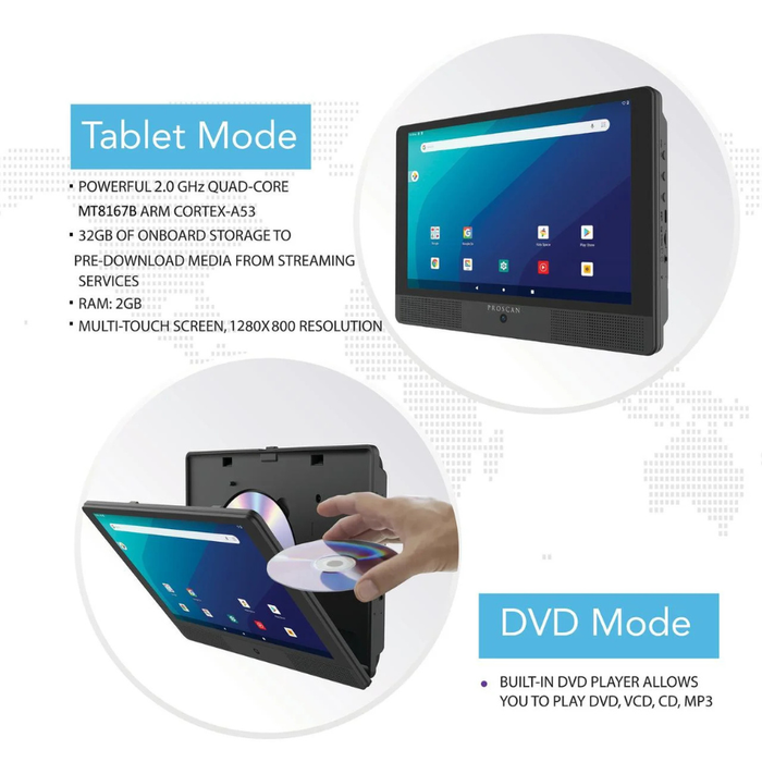 Proscan Elite 10.1" Tablet with Portable DVD Combo 32GB/2GB RAM Black (NEW)