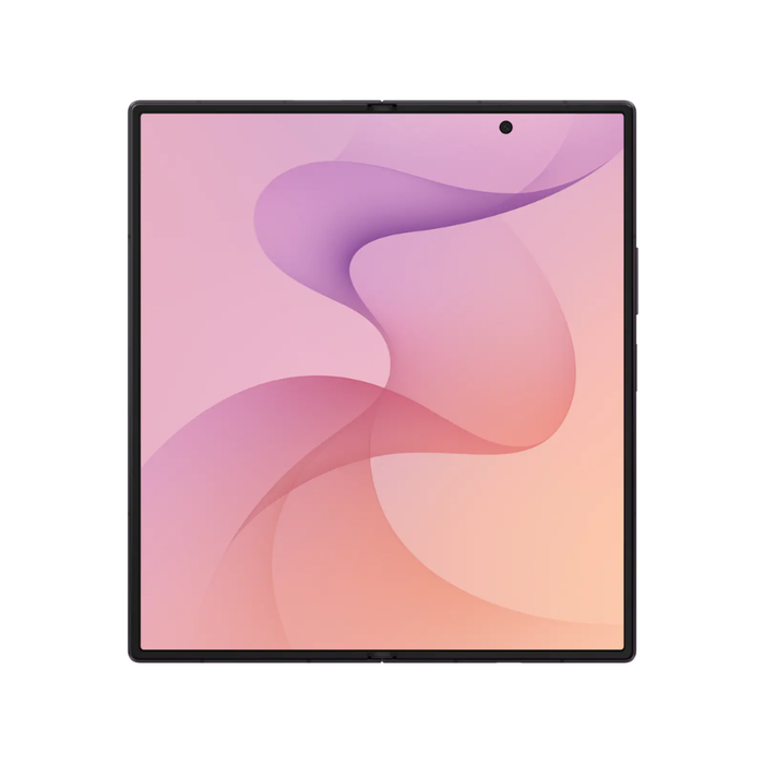 Violet Shadow foldable smartphone unfolded front display with abstract wallpaper