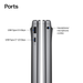 Meteor Silver laptop side ports with USB Type-A, USB Type-C, and headphone mic combo