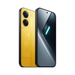 Yellow and black smartphone front and back view with dual cameras