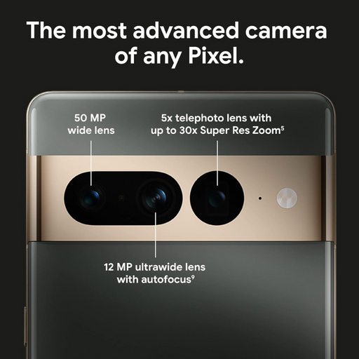 camera features New Google Pixel 7 Pro smartphone, AT&T carrier, includes warranty, USA version, showing front display and modern design