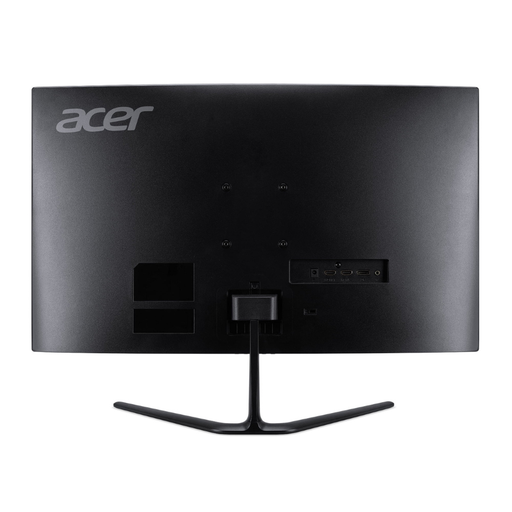 Curved gaming monitor back panel in black with input ports and central stand base