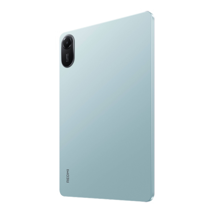 Redmi Pad 2 tablet back in light blue with rear camera module, angled view