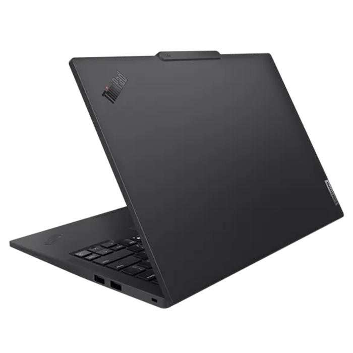 Lenovo ThinkPad T14s laptop back cover in black with open bottom showing ports